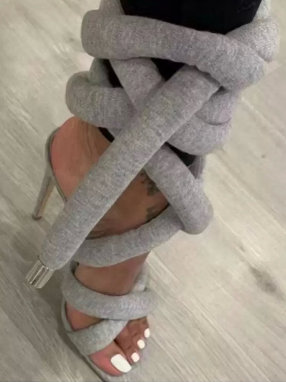 Gray Strappy Wrap High Heel Sandals - Women